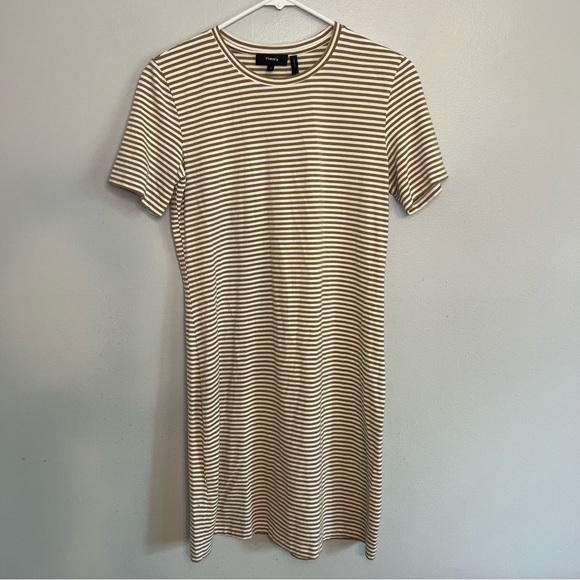 Theory Crew Neck T-Shirt Mini Dress Stripe size S Minimalist Loungewear Casual - Picture 1 of 9